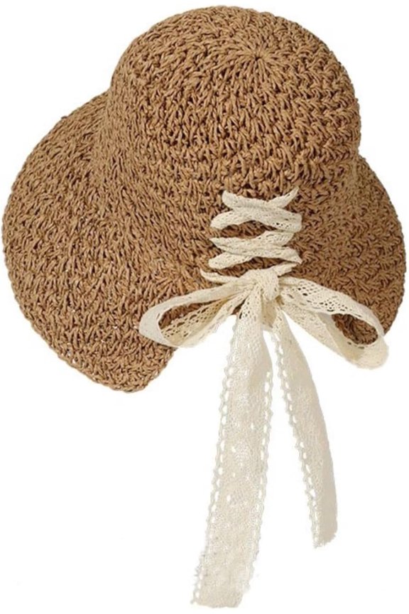 Women Straw Beach Hats Summer Sun Hat with Cute Bow Tie Floppy Packable Foldable Travel Wide Brim UV Protection