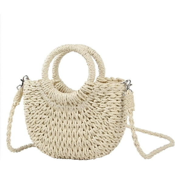 Women Straw Beach Tote Handbag Hobo Bag Round Handle Summer Handwoven Bags Small Purse with Strap