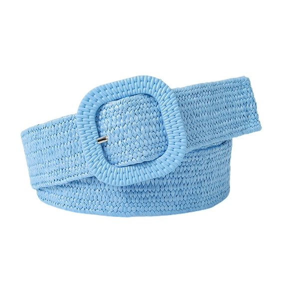 Women Straw Belt Smooth Buckle Adjustable Wide Band Solid Color Anti-break Washable Elastic Shirt Dress Slim Wiast Strap