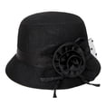 thumbnail image 1 of Women Straw Bucket Hat, Satin Floral Polka Dot Tulle Decor Soft Breathable Sun Protection Elegant Formal Wedding Party Travel Headwear Black One Size, 1 of 2