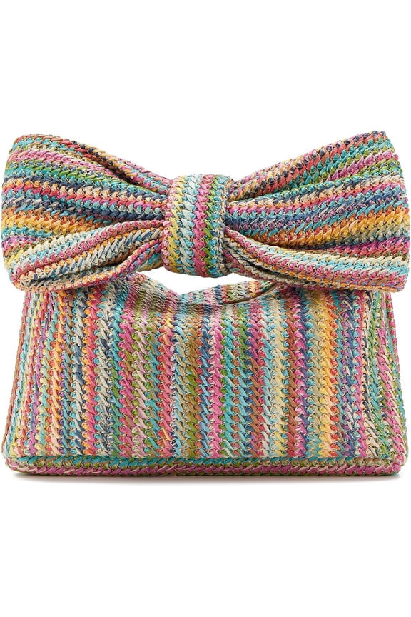 Women Straw Clutch Purses Bow Purse Summer Beach Bags Stylish Handmade Woven Handbags for Party Wedding Vacation