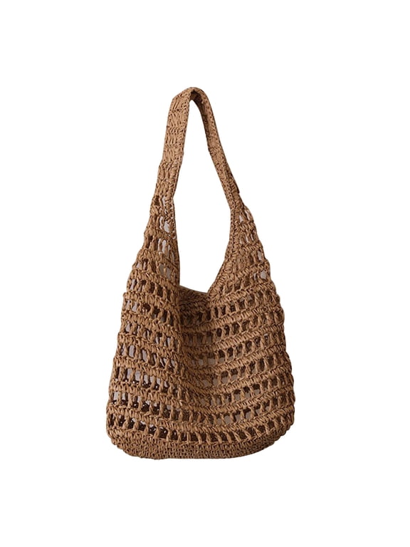 Women Straw Crochet Backpack Beach Drawstring Boho Daypack Bag Large Capacity Summer Shoulder Purse Casual Woven Straw Travel Bag for Vacation, Hiking, Shopping, Multi-Functional Handbag