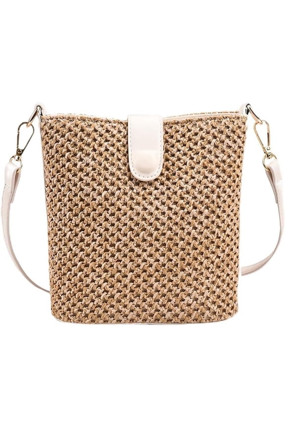 Women Straw Crossbody Bag Beach Handmade Rattan Shoulder Bags Hand Woven Leather Straps Straw Clutch Purse Vacation