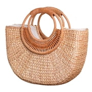 Women Straw Handbag Summer Beach Bag, Woven Top Handle Tote Bag for Travel & Vacation, Polyester Lining Ample Storage
