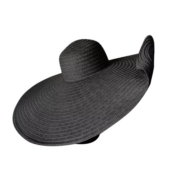 Wide Brim Straw Hat Women Roll Up Floppy Beach Hats Foldable Beachwear UV Protection Sun Cap Black,Free Size