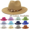 thumbnail image 1 of Women Straw Panama Hat Travel Fedora Beach Sun Hat Summer Wide Brim Straw Roll up Hat UPF 50+, 1 of 2