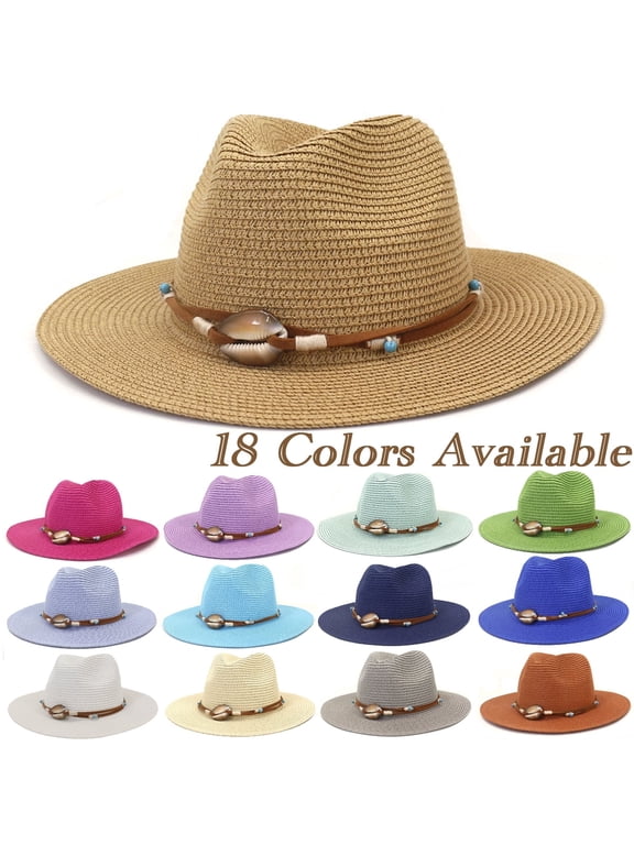Women Straw Panama Hat Travel Fedora Beach Sun Hat Summer Wide Brim Straw Roll up Hat UPF 50+