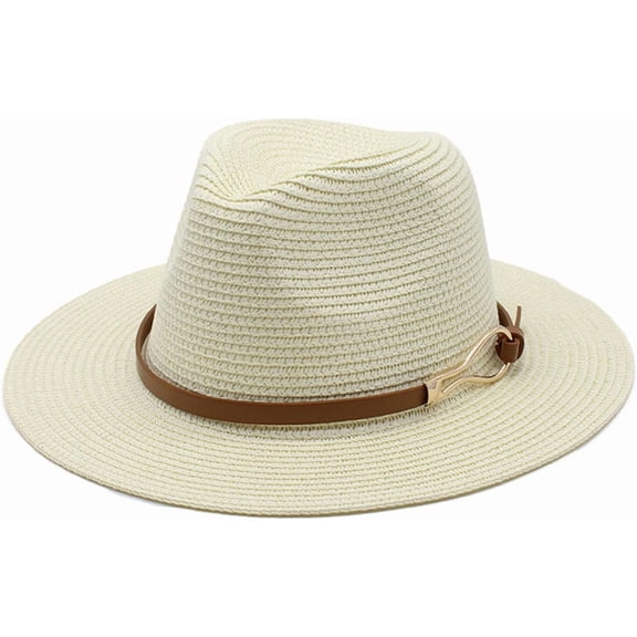 Women Straw Panama Hat Travel Fedora Beach Sun Hats Wide Brim Straw Roll up Hat UPF 50 