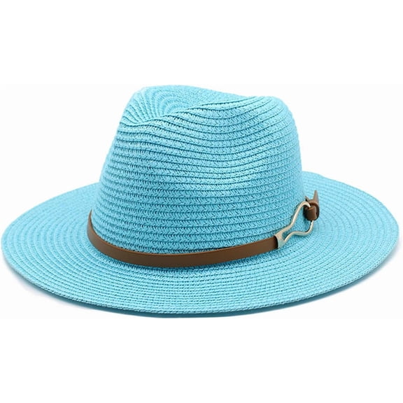 Women Straw Panama Hat Travel Fedora Beach Sun Hats Wide Brim Straw Roll up Hat UPF 50 