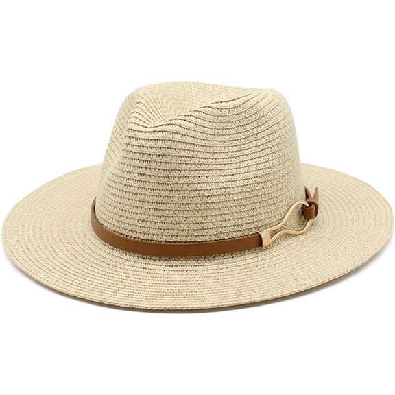 Women Straw Panama Hat Travel Fedora Beach Sun Hats Wide Brim Straw Roll up Hat UPF 50+