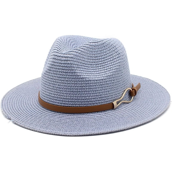 Women Straw Panama Hat Travel Fedora Beach Sun Hats Wide Brim Straw Roll up Hat UPF 50 