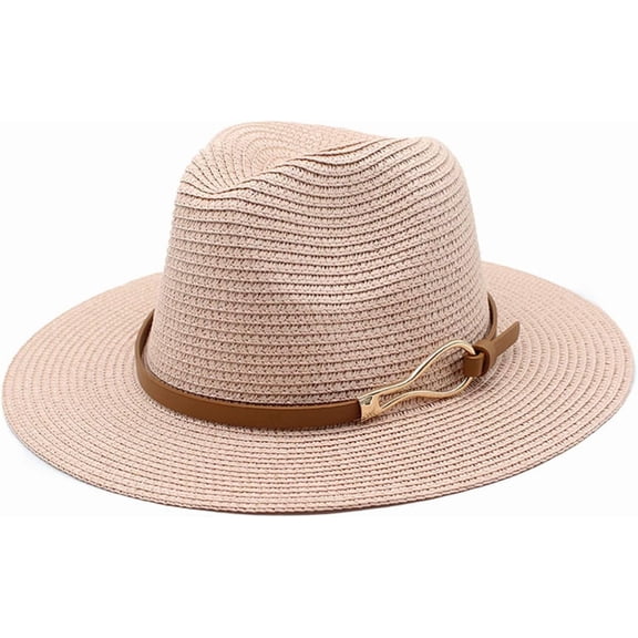 Women Straw Panama Hat Travel Fedora Beach Sun Hats Wide Brim Straw Roll up Hat UPF 50 