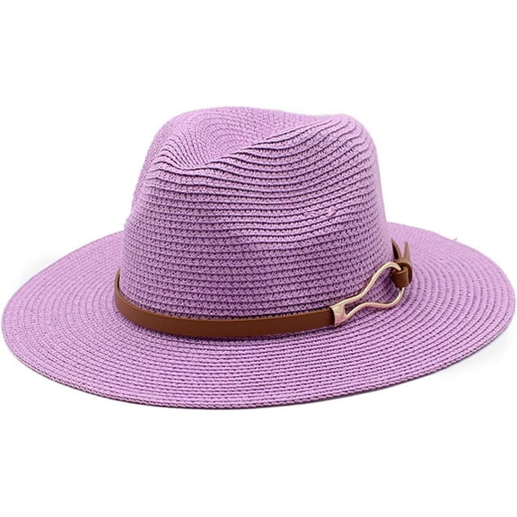 Women Straw Panama Hat Travel Fedora Beach Sun Hats Wide Brim Straw Roll up Hat UPF 50 