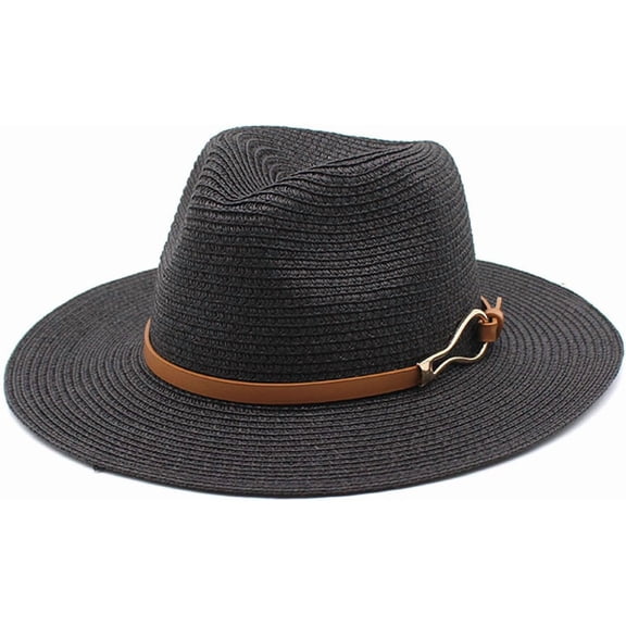 Women Straw Panama Hat Travel Fedora Beach Sun Hats Wide Brim Straw Roll up Hat UPF 50 
