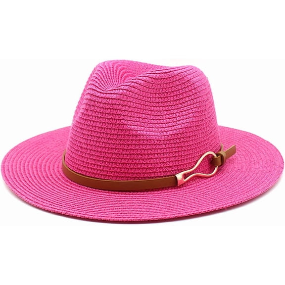 Women Straw Panama Hat Travel Fedora Beach Sun Hats Wide Brim Straw Roll up Hat UPF 50 
