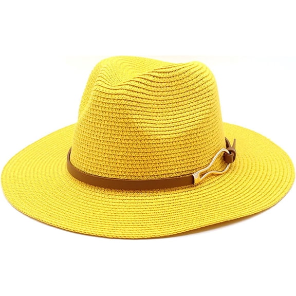 Women Straw Panama Hat Travel Fedora Beach Sun Hats Wide Brim Straw Roll up Hat UPF 50 