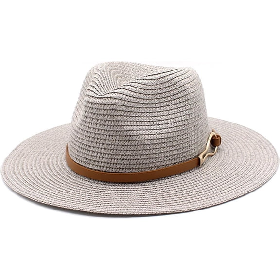 Women Straw Panama Hat Travel Fedora Beach Sun Hats Wide Brim Straw Roll up Hat UPF 50 