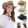 Women Straw Sun Hat Cowboy Crochet Wide Brim Knit Beach Hat for Men UPF