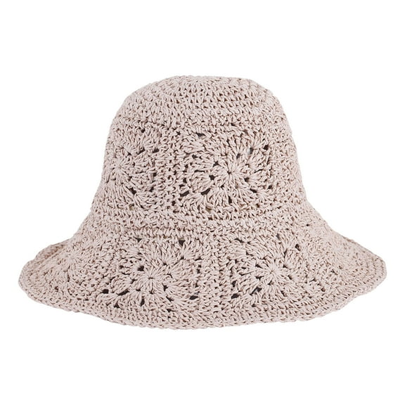 Women Straw Sun Hat Floral Woven Crochet Bucket Hat Accessories Beach Hat Hand Woven Boho Foldable Cap