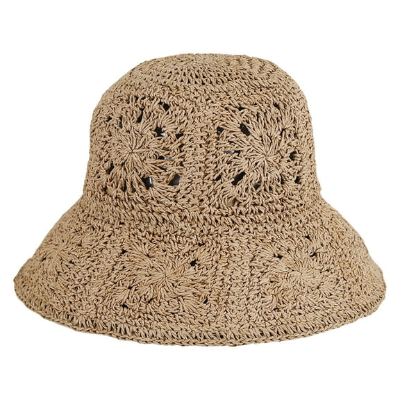 Women Straw Sun Hat Floral Woven Crochet Bucket Hat Accessories Beach Hat Hand Woven Boho Foldable Cap