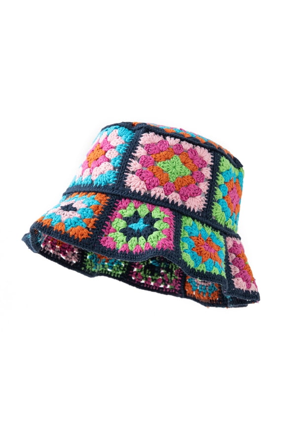Women Straw Sun Hat Floral Woven Crochet Bucket Hat Aesthetic Accessories Beach Hat Hand Woven Boho Foldable Cap