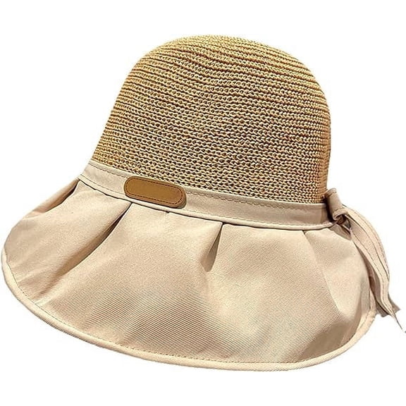 Women Straw Sun Visor Hat, Wide Brim Summer UV Protection Beach Cap, Lightweight Foldable Floppy Hat Breathable Casual Summer Outdoor Hat, Khaki
