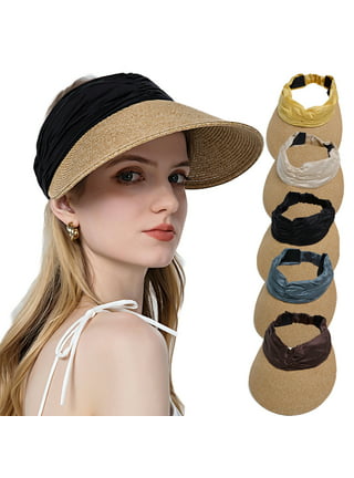 Sun Cube Womens Sun Visor Hat, Straw Beach Hat Wide Brim Uv Protection, Foldable  Packable Cap, Roll Up Ponytail Summer Visor : Target