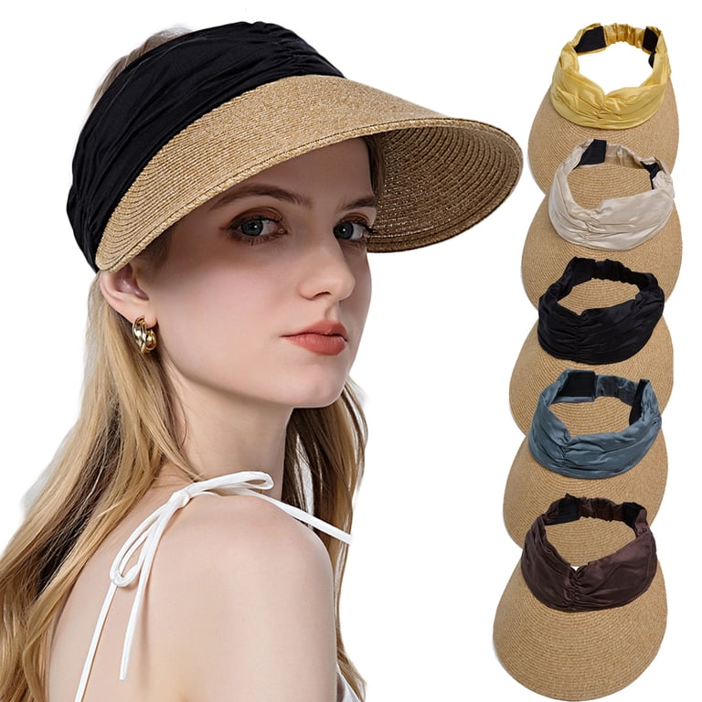 Straw Visor Hat - Wide Brim Sun Hat UPF 50+ Packable Beach Hat SUN CUBE Women Sun Visor Hat, Straw Beach Hat Wide Brim  main image 2