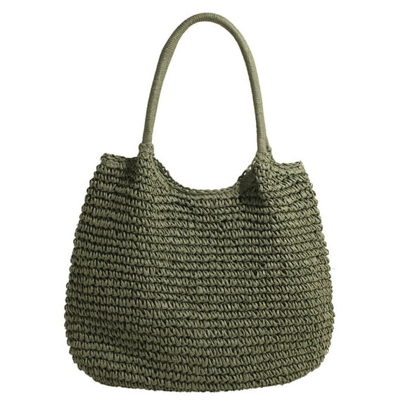 Women Straw Tote Handbag Large Capacity Ladies Summer Beach Daily Bag (Green)