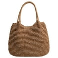 thumbnail image 1 of Women Straw Tote Handbag Large Capacity Retro Straw Bag Ladies Summer Beach Bag Weaving Shoulder Bag (Khaki), 1 of 1