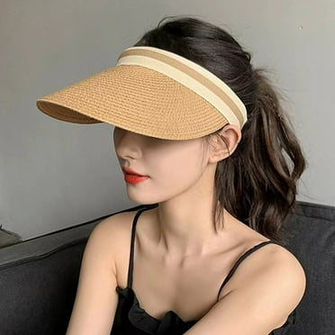 Women Straw Visors, Wide Brim Beach Hats Hand Woven Sun Hats Summer UV Protection Beach Cap