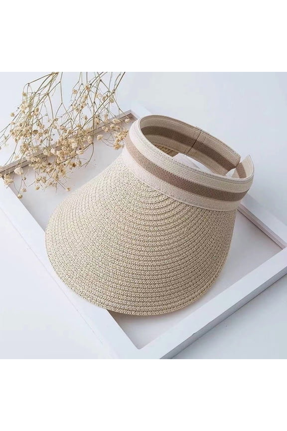 Women Straw Visors, Wide Brim Beach Hats Hand Woven Sun Hats Summer UV Protection Beach Cap