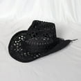 thumbnail image 1 of Women Straw Wide Brim Cowboy Hats, Western Cowgirl Hat for Holiday, Foldable Vacation Beach Sun Hat for Summer, 1 of 6