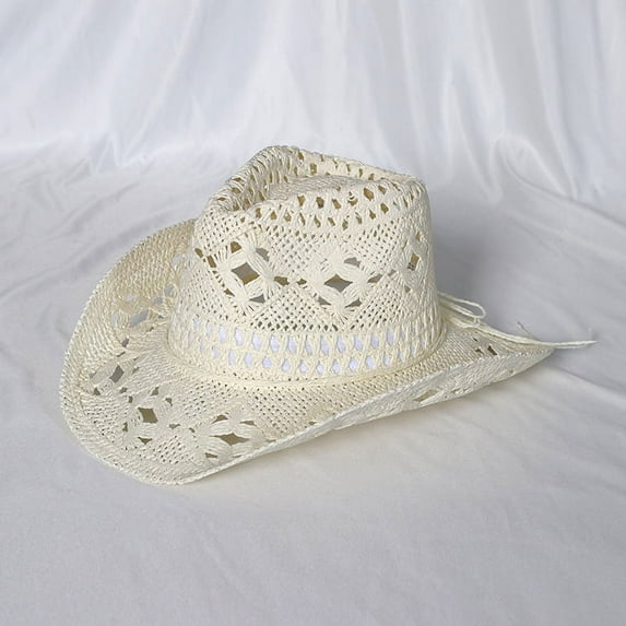 Women Straw Wide Brim Cowboy Hats, Western Cowgirl Hat for Holiday, Foldable Vacation Beach Sun Hat for Summer