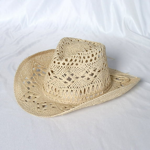 Women Straw Wide Brim Cowboy Hats, Western Cowgirl Hat for Holiday, Foldable Vacation Beach Sun Hat for Summer