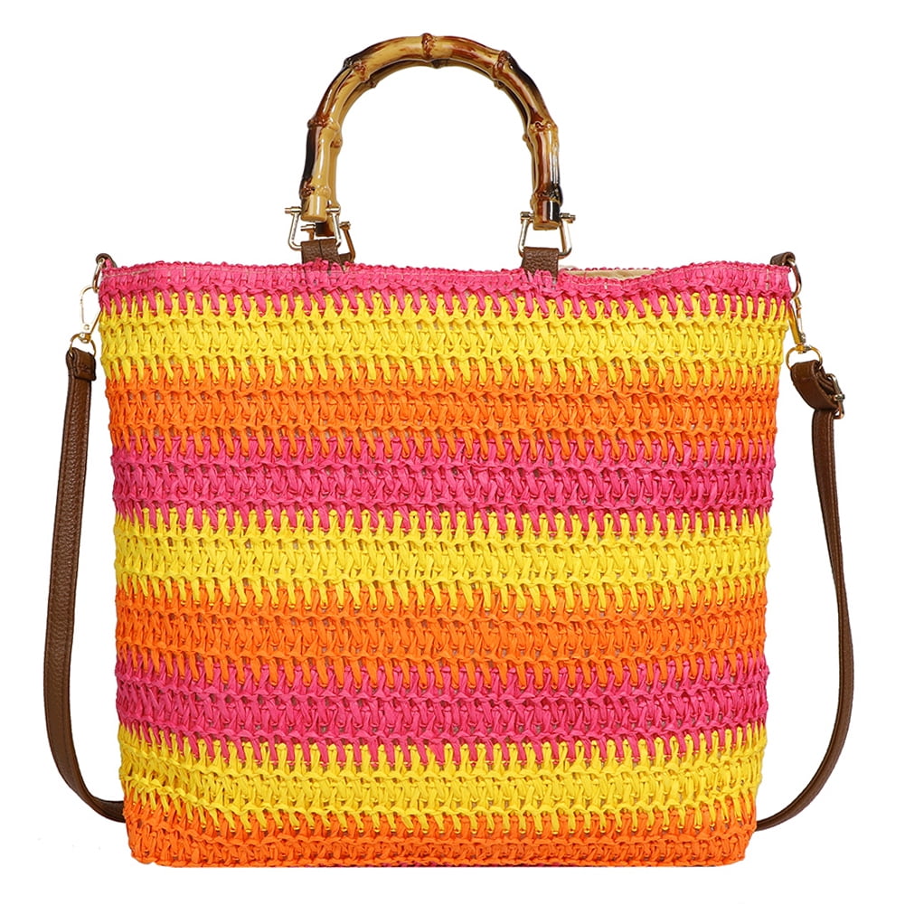Women Straw Woven Handbag Drawstring Tote Clutch Bags for Seaside (Multicolor) Shoulder Bags for Women
