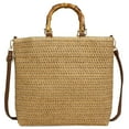 thumbnail image 1 of Women Straw Woven Handbag with Bamboo Handle Tote Clutch Bags for Seaside(Khaki), 1 of 10