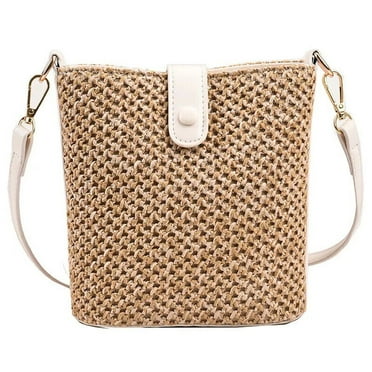 Women Straw Woven Zipper Purse Crossbody Bag Shoulder Bag Summer Beach Bag