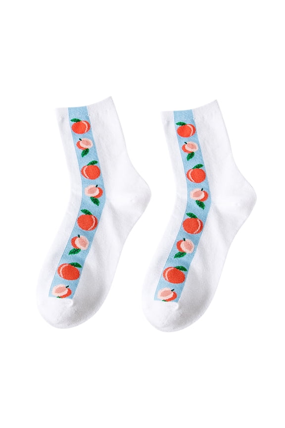 Women Strawberry Print Warm Cotton Socks Lightweight Athletic