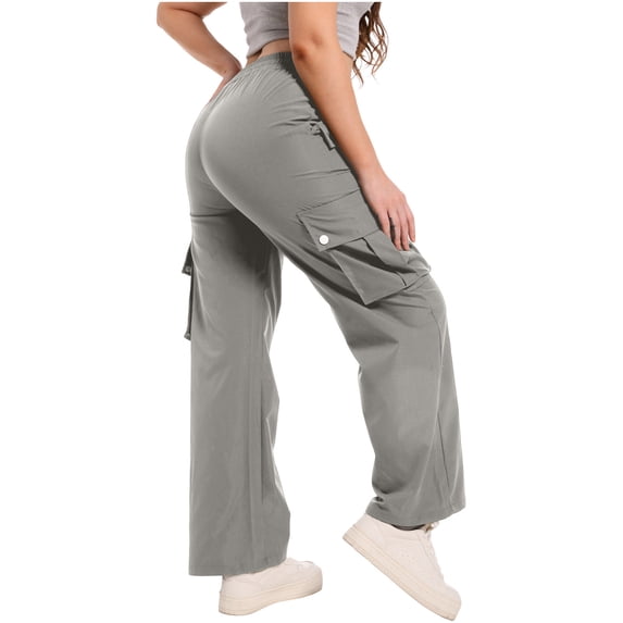 Women Streetwear Cargo Pants High Waisted Straight Leg Loose Fitting Cargo Pants with Multi-pockets Dance Trousers Womens Yoga Pants Gray XL