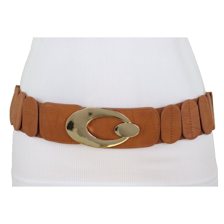 3415 Women Faux Leather Belt For Jeans Pants Oval Gold Buckle Yellow Brown WHIPPY Women main image 3