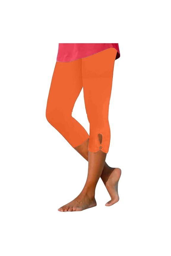 Women Stretch Capri Leggings Pants High Waisted Soft Yoga Cropped Pants 2025 Trendy Summer Plus Size Capris Orange S