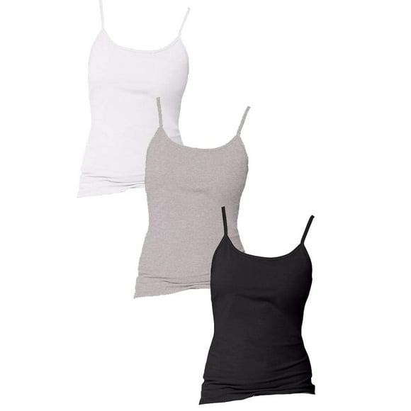 Women Stretch Cotton Cami with Built-in Shelf Bra 3 Pack