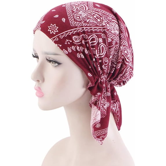 Women Stretch Cotton Print Sleep Turban Hat Headwear Scarf Chemo Beanie Cap For Cancer Hair Loss