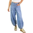 thumbnail image 1 of Women Stretch Drawstring High Waisted Jean Loose Wide Leg Baggy Denim Pants Light Blue XXL, 1 of 7