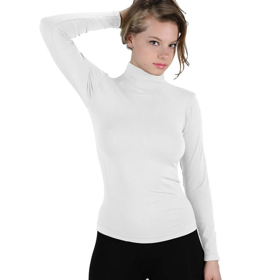 Women Stretch Long Sleeve Mock neck Turtleneck Top Slim Fit Tight Shirt