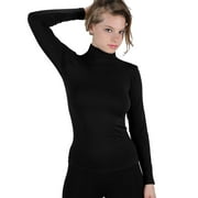 KUDA MODA Women Stretch Long Sleeve Mockneck Turtleneck Top Slim Fit Tight Shirt in One Size