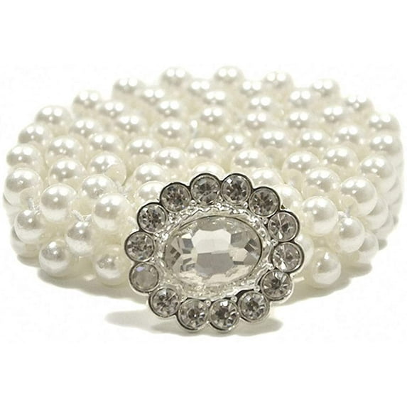 Women Stretch Pearl Belt,Rhinestones Interlocking Buckle Dress Elastic Waist Belts for Party Dress and Wedding Dresses Sash