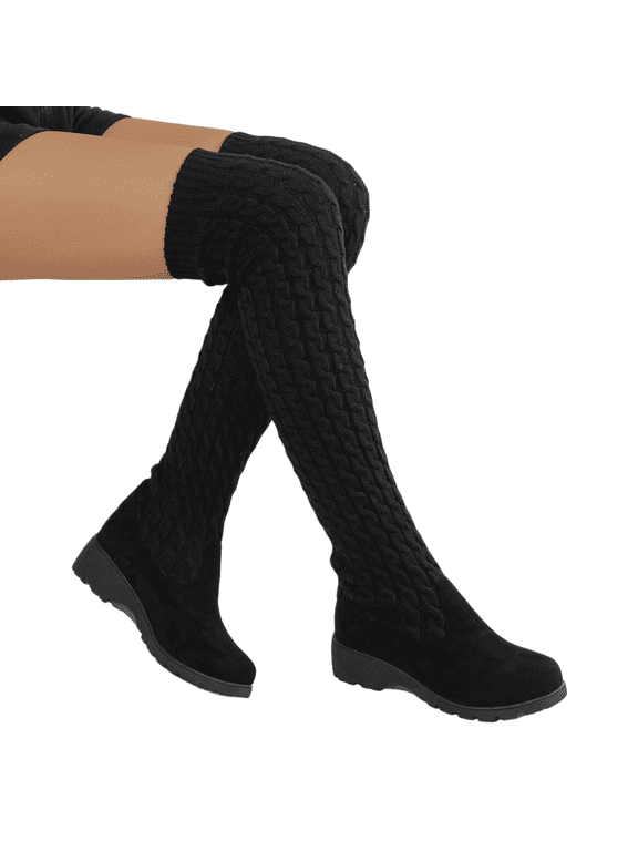 Women Stretch Pull On Slim Mid Calf Fabric Boots, Wrinkle Resistant Elastic Textile, Flexible Anti Slip Flat Outsole, Minimalist Silhouette for Daily Commute Office Semi-Formal Occasions,Black 9