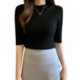 thumbnail image 1 of Women Stretch Slim Pullover Knitted Sweater Crew Neck Elbow-sleeve Basic Tops, 1 of 3